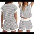 thumbnail image 2 of Conjunto de 2 Piezas de Verano para Mujer, Camiseta de Corta A Rayas y Pantalones Cortos, Conjunto A Juego, , Talla L, 2 of 7