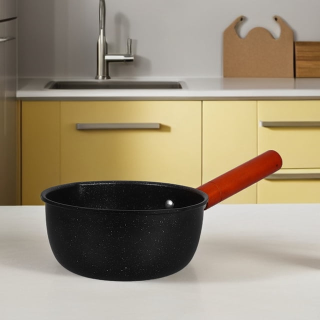 GOOHOCHY Milk Cookware Japanese Design Saucepan With Handle Black Iron Wood For Home Cooking 1Pack