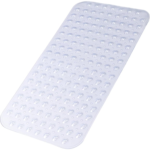 Bathtub and Shower Mats, 71 x 38cm Non-Slip Bath Mat, Machine Washable Bath Tub Mat with Suction Cups & Drain Holes for Bathroom, Clear