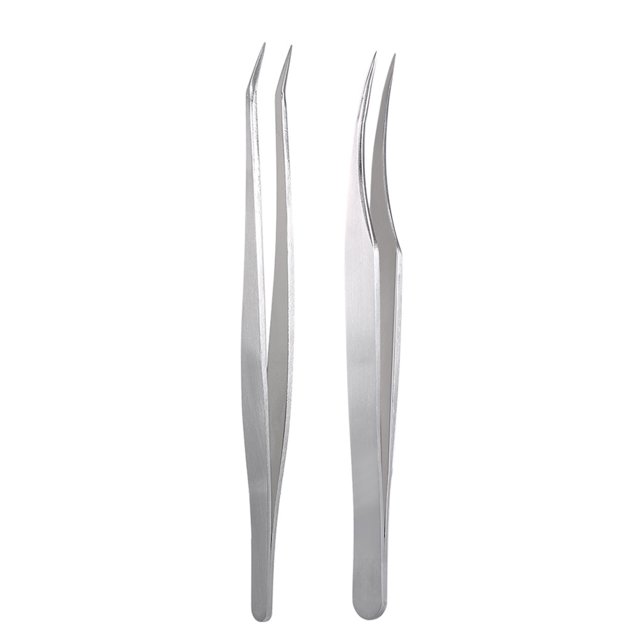 yeacher 2Pc Stainless Steel Eyelash Extension Tweezers Straight Curved Tip Eyelash Tweezers for Eyelash Extension Applications With Storage Box