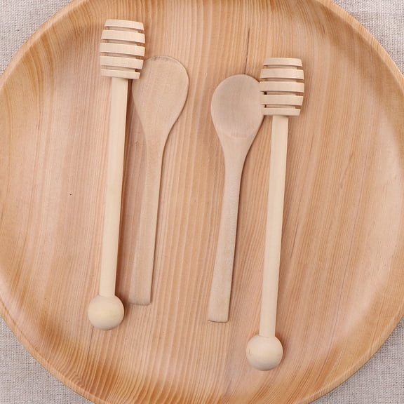 HIAKDOFT 4PCS Light Yellow Wooden Honey Dipper Sticks for Easy Dispensing and Mixing, Plastic for Drinks