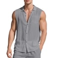 thumbnail image 2 of Men's Sleeveless Beach Shirts Vest Summer Button Up Tank Tops Casual Solid Color Tank Shirt with Pocket Gray 2XL, 2 of 9