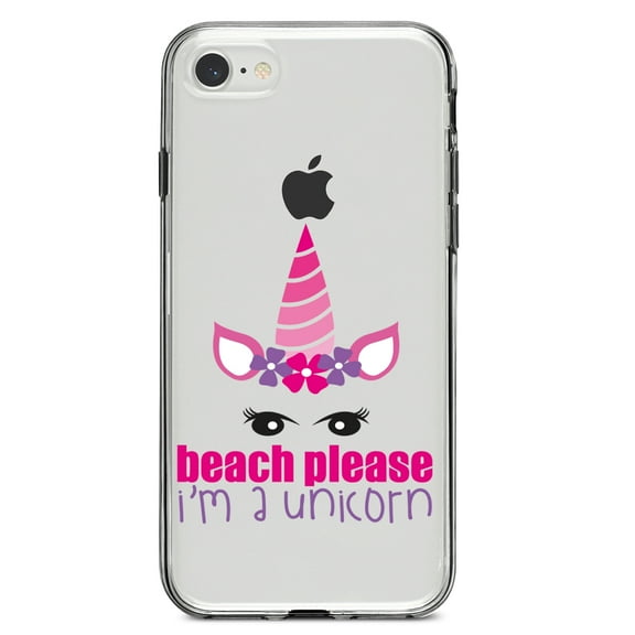 DistinctInk Clear Shockproof Hybrid Case for iPhone 7 8 SE (2020 Model) 4.7" Screen TPU Bumper Acrylic Back Tempered Glass Screen Protector - Beach Please I'm a Unicorn