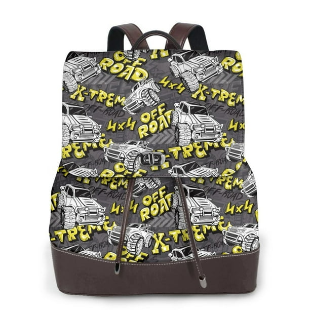 Disketp White Retro Off-Road Vehicle Mochila de Cuero para Mujer, Bolso de Espalda Antirrobo con Estilo para Viaje, Trabajo y Uso Diario