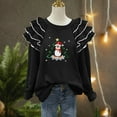 thumbnail image 5 of Yteetum Sweatshirt for Women Oversized Crewneck Merry Christmas Pleated Ruffle Trim Drop Shoulder Pullover Hoodless Sweatshirts Womens Casual Round Neck Loose Lantern Sleeve Xmas Holiday Sweatshirts, 5 of 7