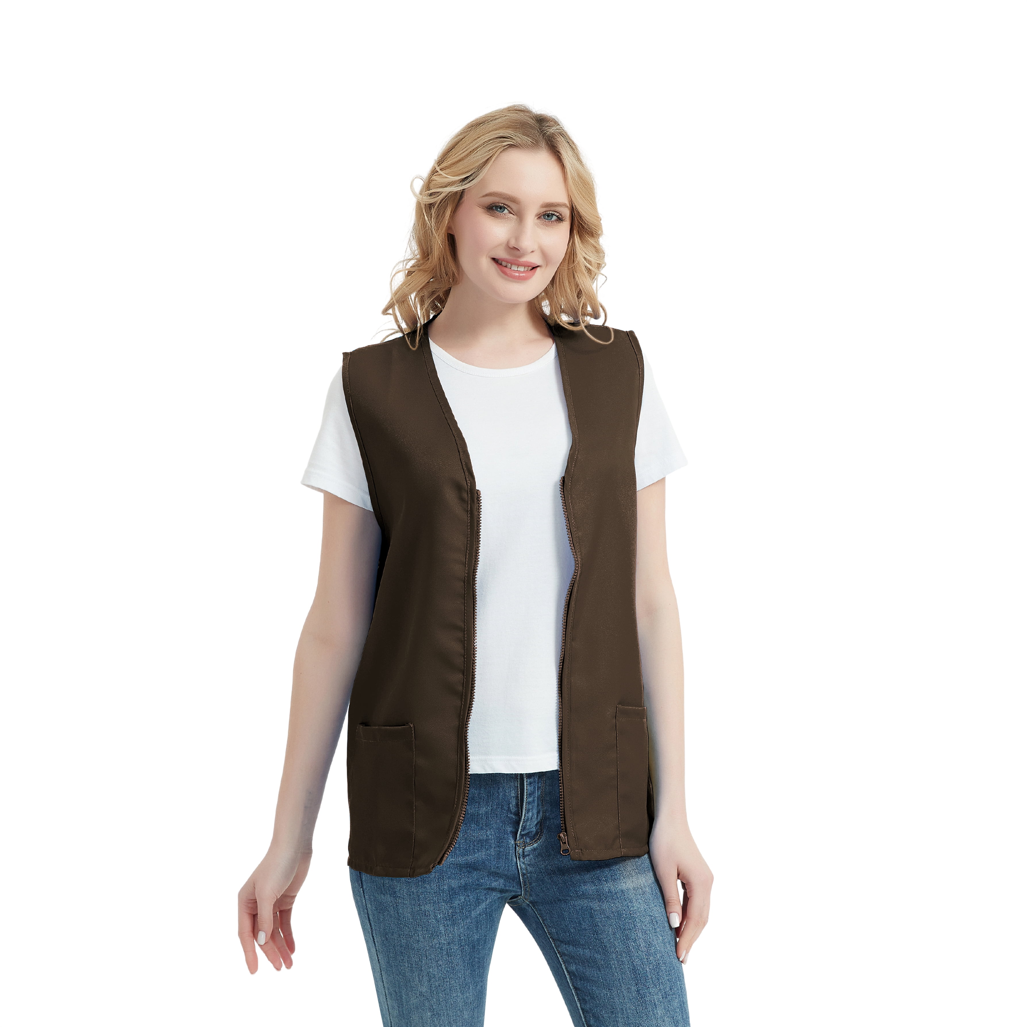 TOPTIE 5 Pack Volunteer Vest Waiter Bartender Work Uniform, Supermarket Clerk Workwear-Coffee-L