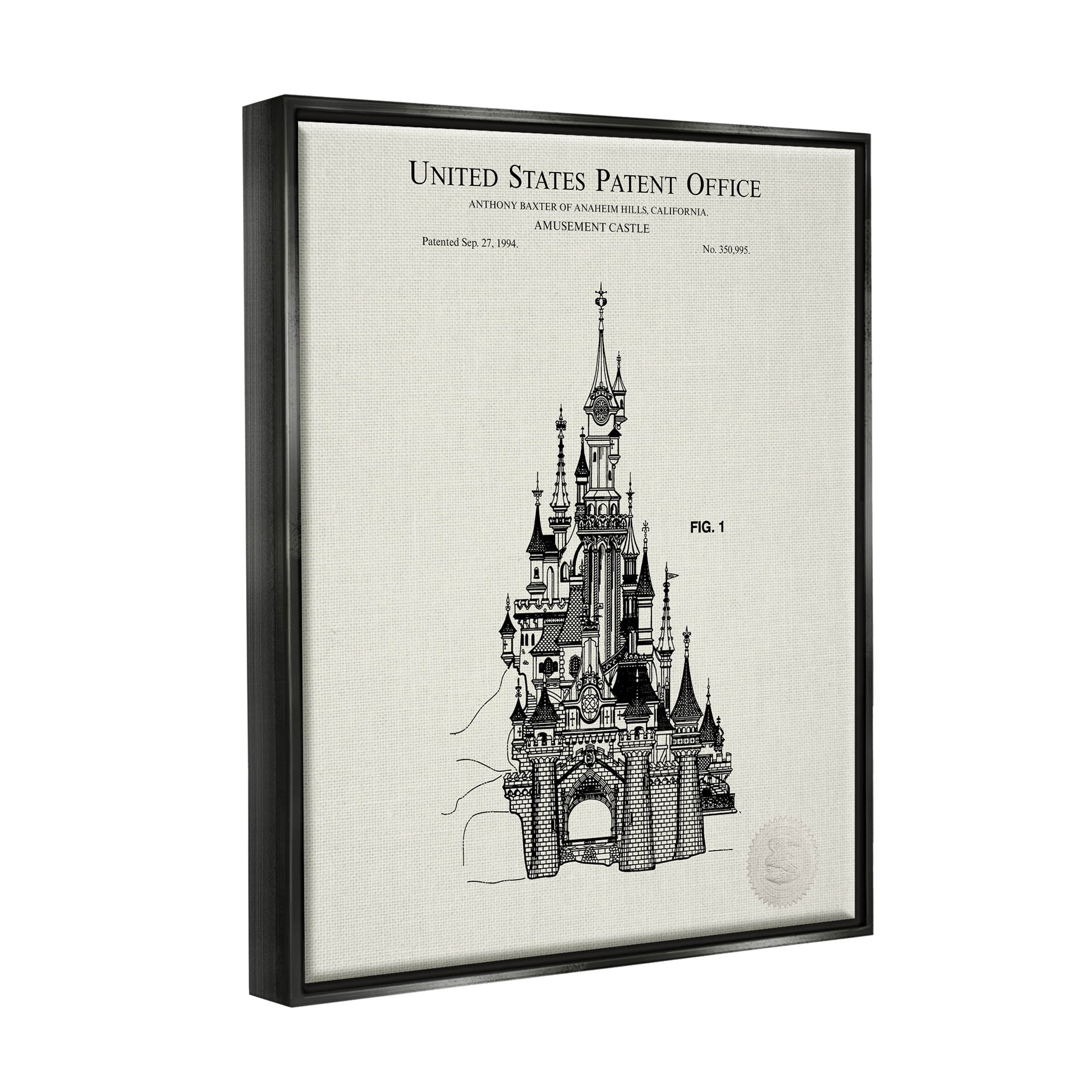 Stupell Industries Intricate Castle Blueprint Diagram Graphic Art Jet Black Floating Framed Canvas Print Wall Art, Design by Karl Hronek