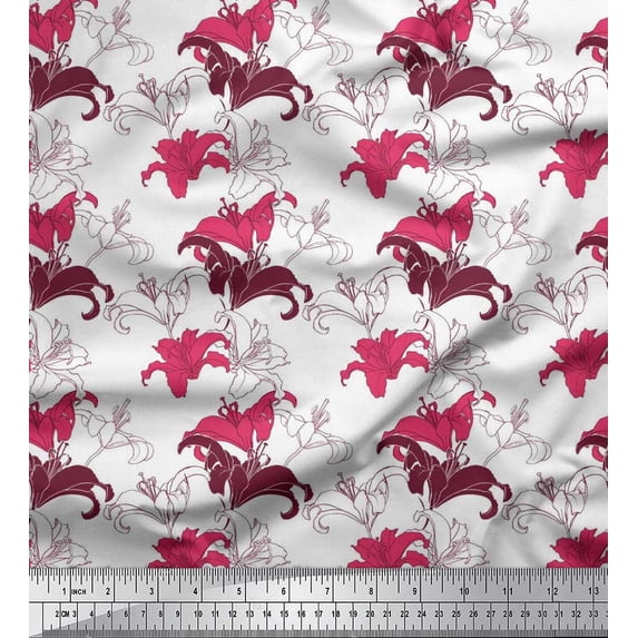 Soimoi Cotton Duck Fabric Lilies Floral Decor Fabric Printed Yard 56 Inch Wide
