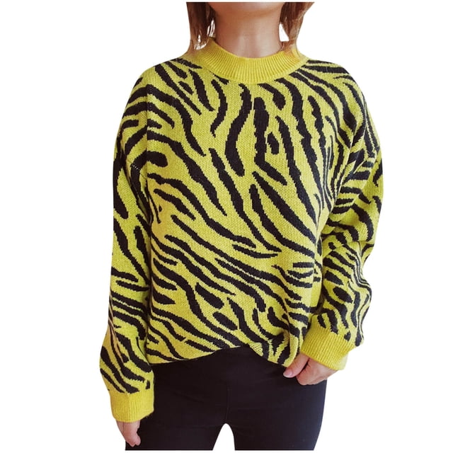 Cameland Womens Solid Color Knitted Contrasting Pullover Sweater Round Neck Sweater