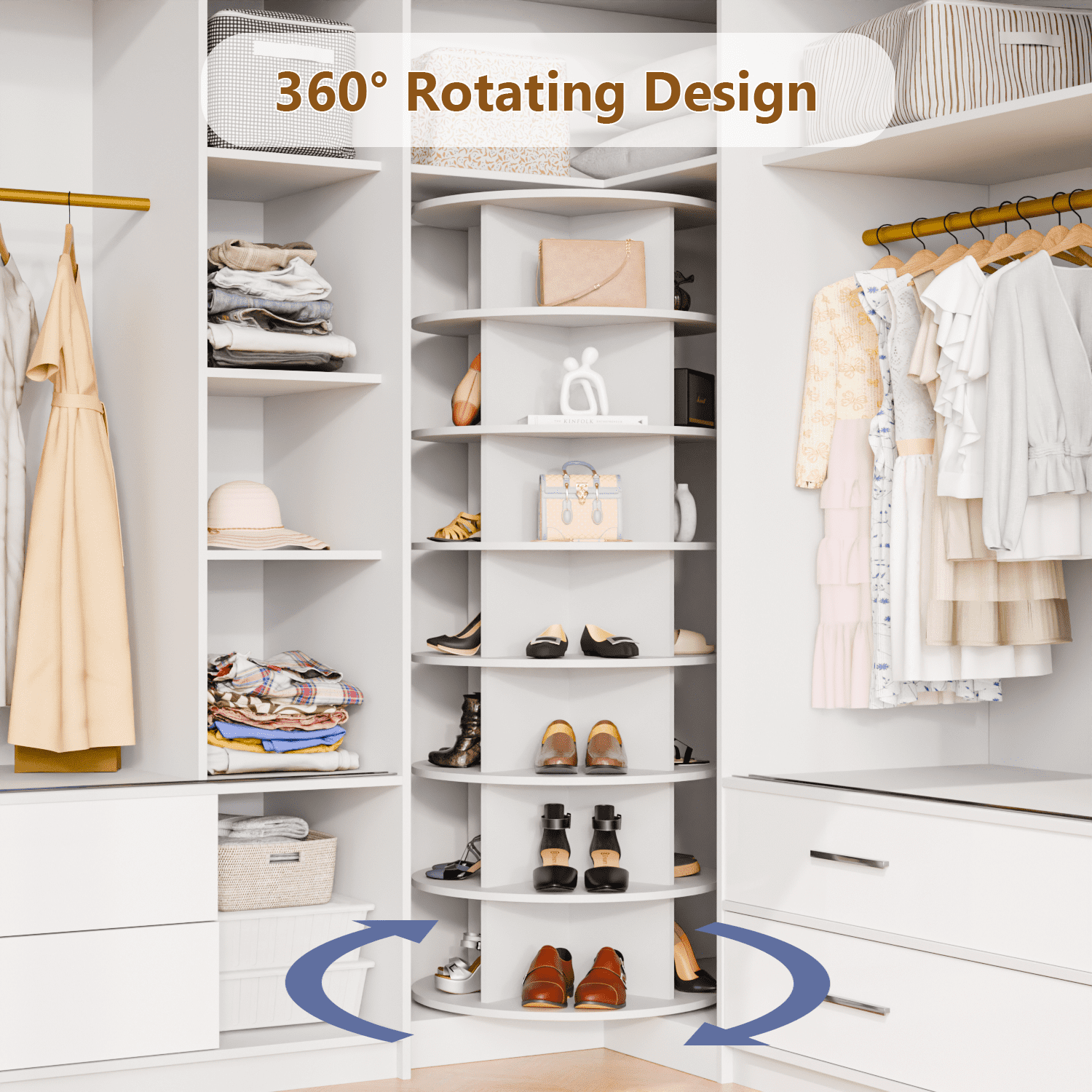 Waleaf 7 Tier Rotating Shoe Rack Tower for Living room,&Entryway, 360° Spinning Shoe Display Lazy Susan, White