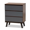 thumbnail image 2 of Baxton Studio Roldan 3-Drawer Dresser, Grey/Walnut Brown, 29.9" High x 23.6" Wide x 15.7" Deep, 2 of 8