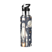 Rocket in Cosmos Space Stainless Steel Water Bottle 20oz/600ml Double Wall Vacuum Insulation Leakproof for Sports Travel