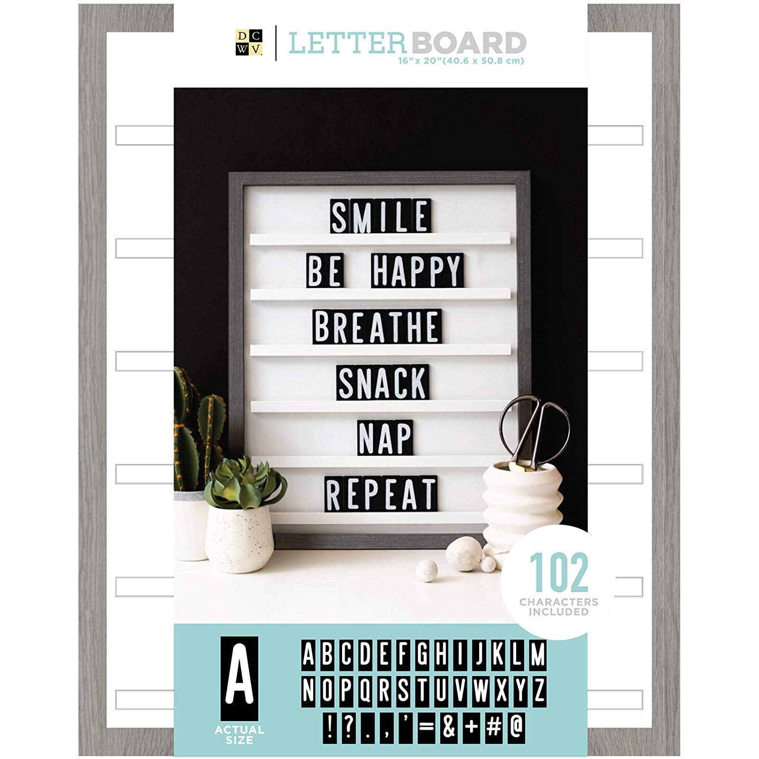 10x10in Gray Letter Board Set and Changeable Letters Wood Frame Moon And Stars