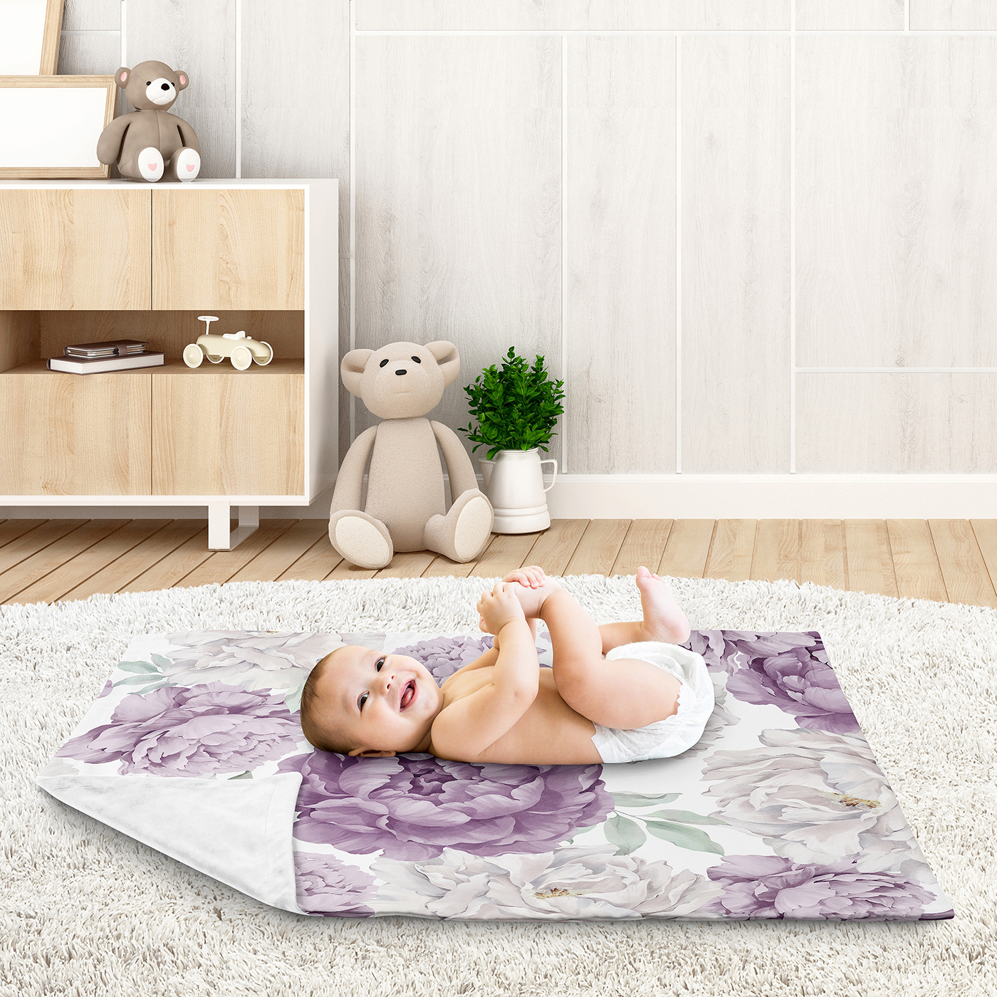 Sweet Jojo Designs Peony Floral Garden Purple Ivory Baby Security Blanket