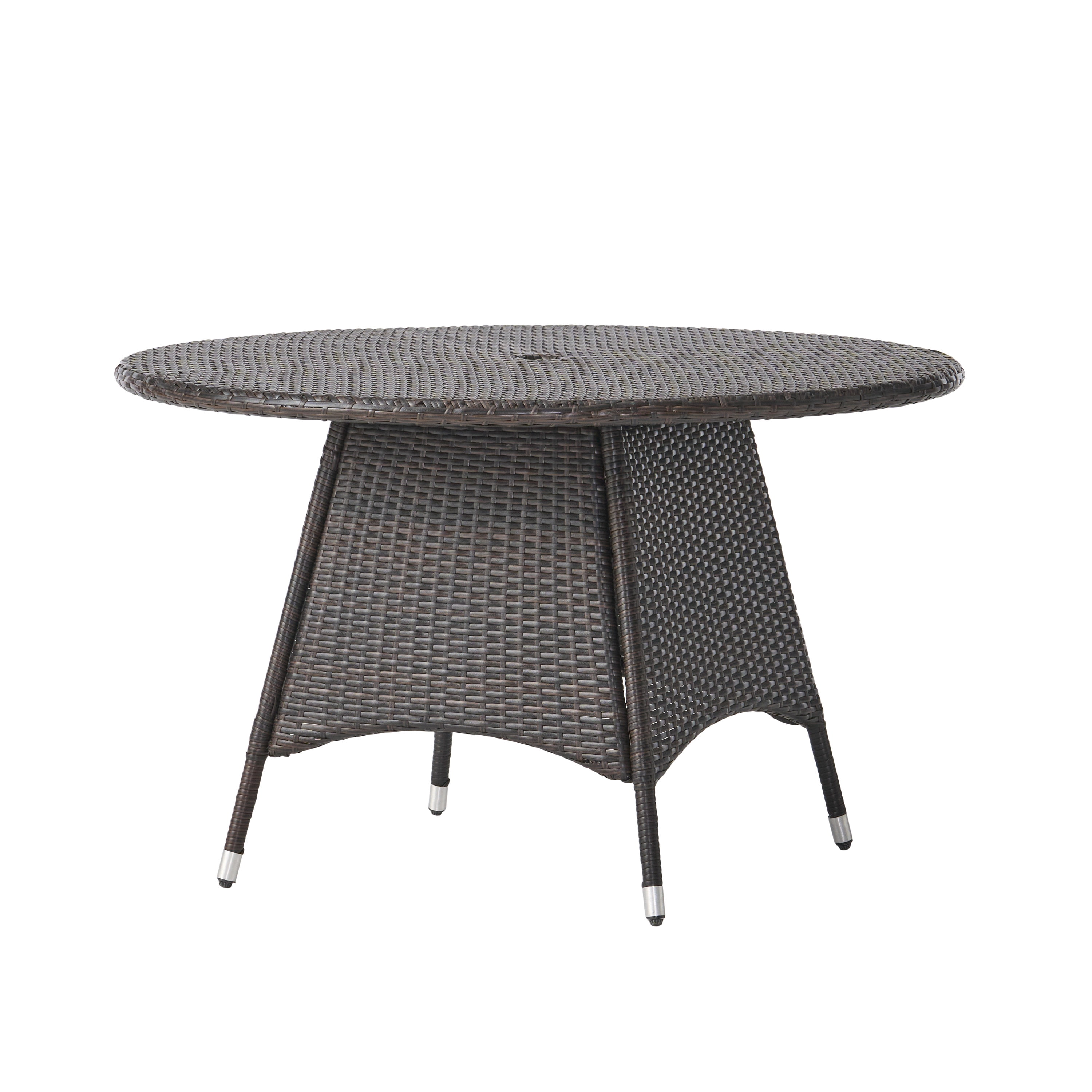 Outdoor Woven Surface Rectangular Dining Table, Large Household Desktop for Patio Garden, Multi Brown