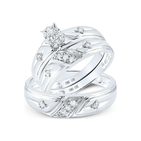 10kt White Gold His Hers Round Diamond Cross Matching Wedding Set 1/5 Cttw