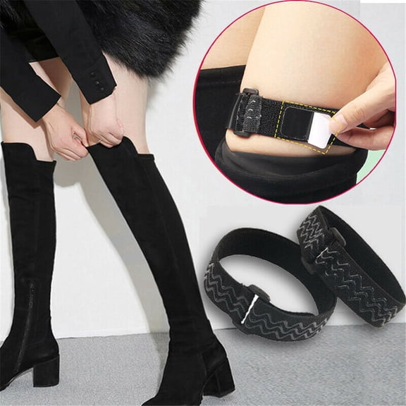 Knee Boots Straps, 2 Pieces Knee Boots Women Anti-Slip Boots Fixed Belt Straps With 4 Pieces of Adhesive Tape Black