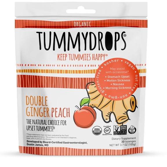 Tummydrops Organic Double Ginger Peach Drops, 33 Lozenges