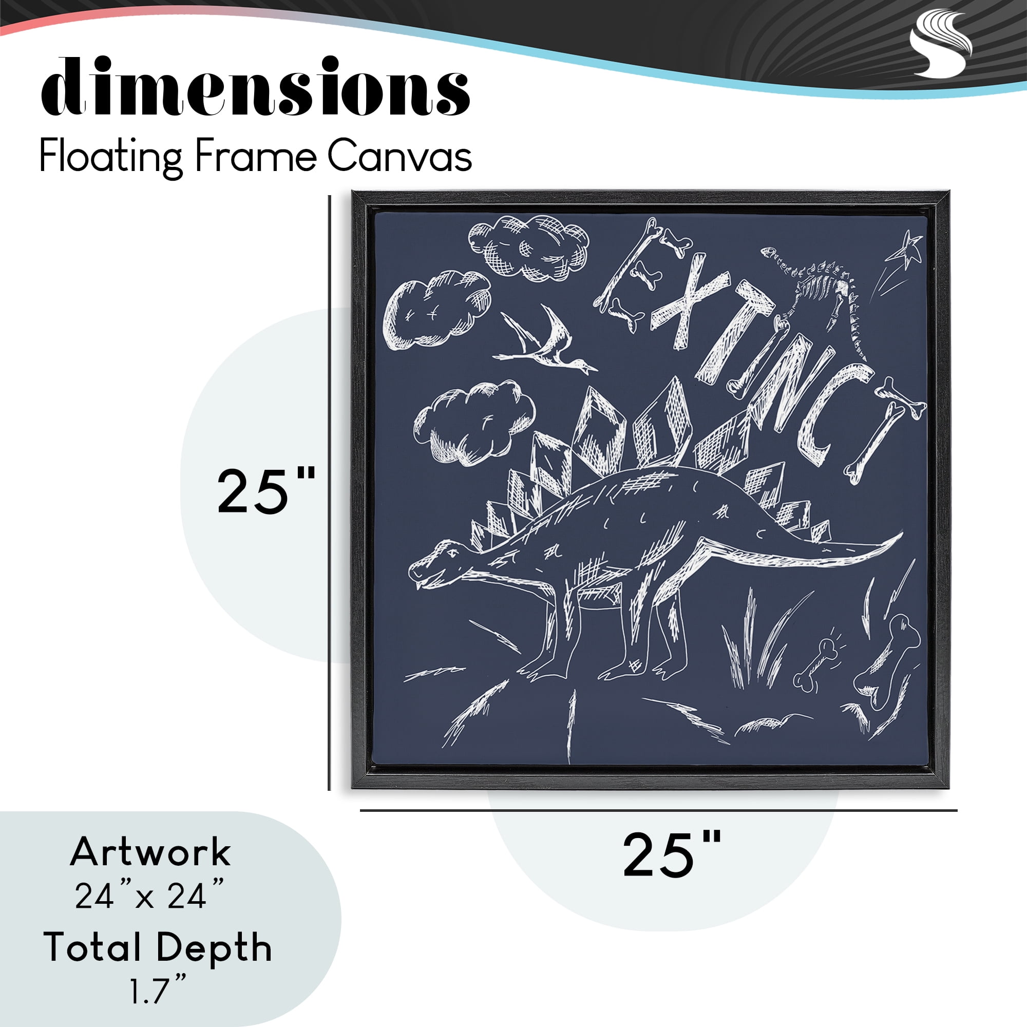 Sketchy Extinct Dinosaur Black Framed Floater Canvas Wall Art, design by HUE and MI and Sangita