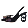 thumbnail image 2 of FSJ Women Stylish Pointed Closed Toe Pumps Slip On Flower Slingbacks Novelty Chain Chunky Block Heels Sandals Dress Shoes Size 8 Black, 2 of 5