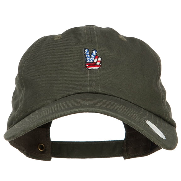 Mini Patriotic Peace Hand Embroidered Unconstructed Cap - Olive OSFM