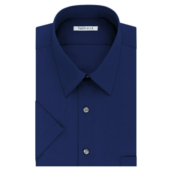 Van Heusen Men's Short Sleeve Poplin Solid Dress Shirt, Persian Blue, 18.5" Neck