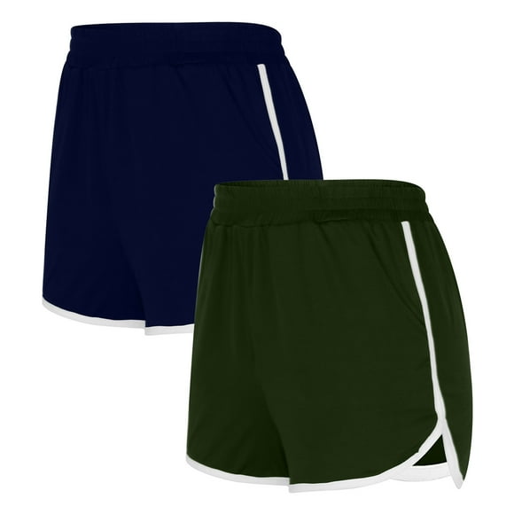 Gspmoly Womens Athletic Shorts, 2Pcs Solid Color Shorts for Women Casual Loose Comfy Elastic Waist Yoga Athletic Short Pants Trendy Beach Shorts with Pockets Running Shorts