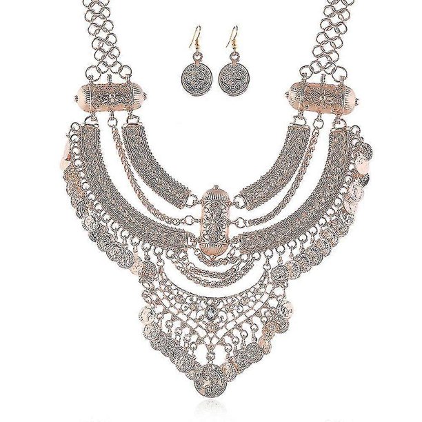 Cadena gruesa con flecos en forma de media luna estilo vintage de moneda de moda