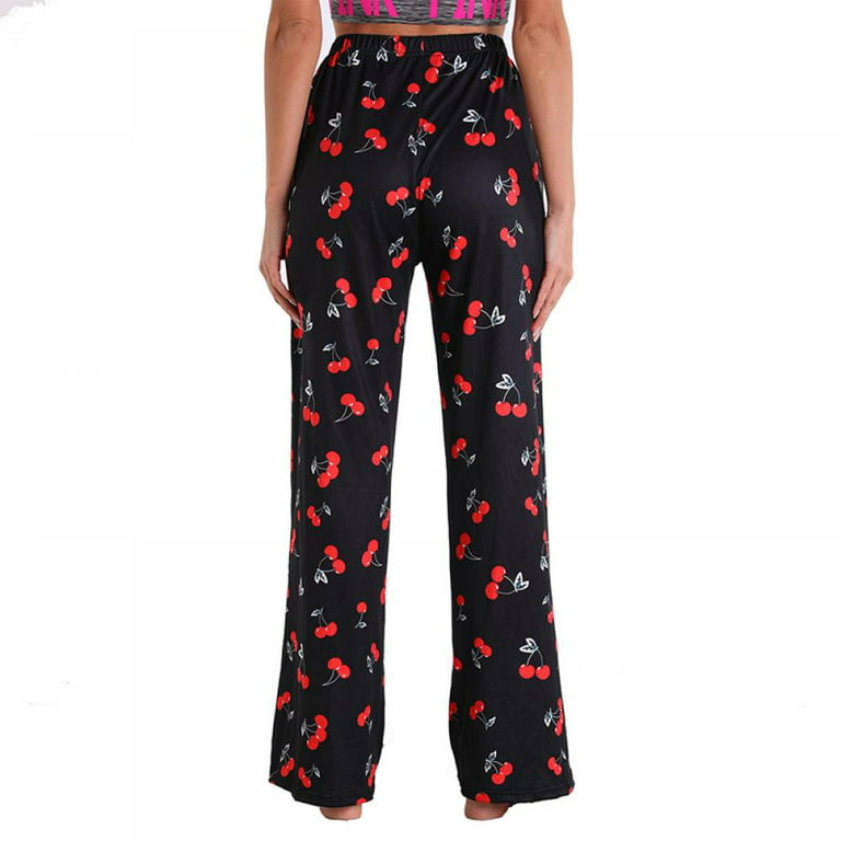 WBQ Women's Comfy Pajama Pants Casual Drawstring Palazzo Lounge Wide Leg  Pants Cherry Tag XXL/US 16-18 