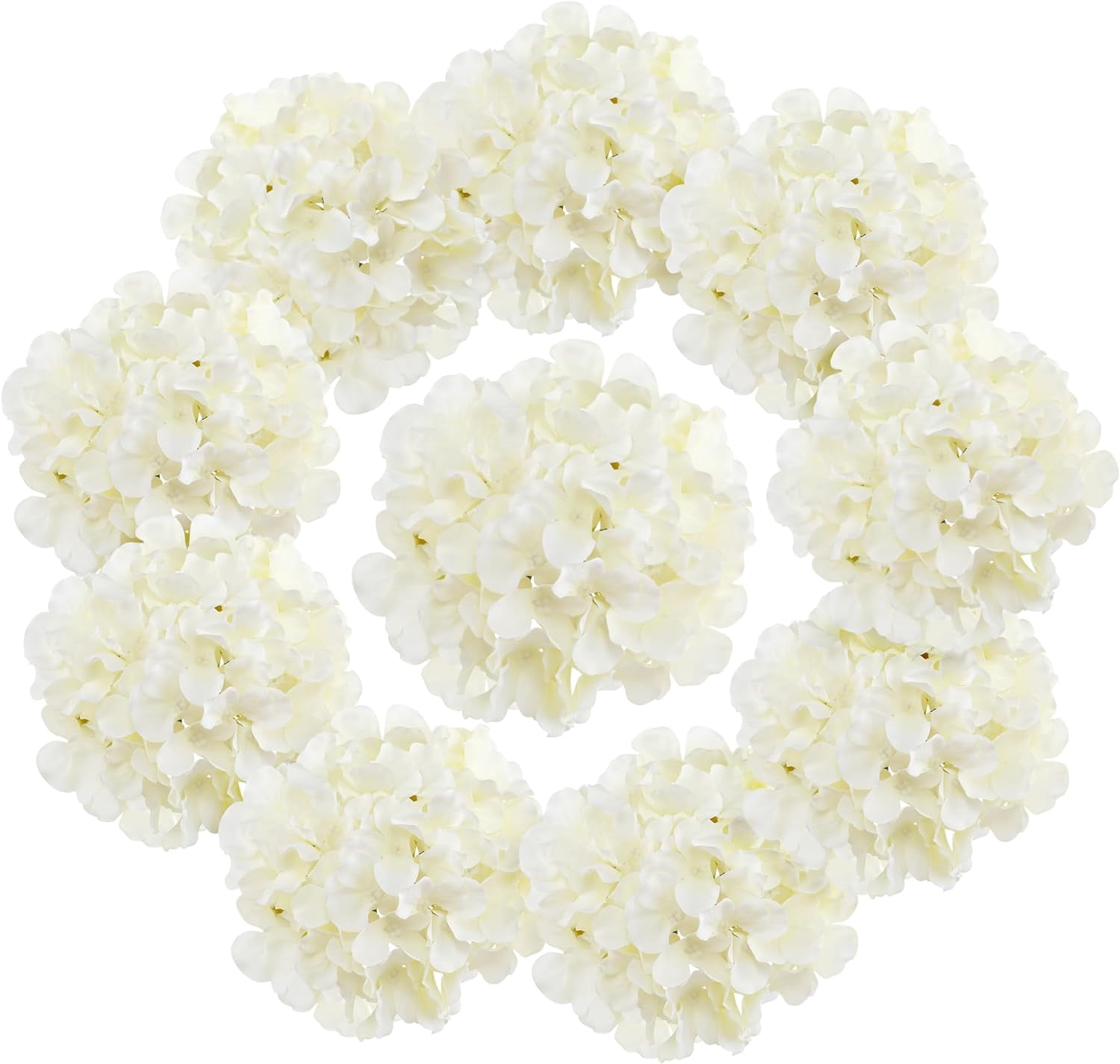 Fake White Hydrangea Artificial Flowers - Faux Silk Hydrangeas Flowers Heads with Stems Real Touch for Home Wedding Party Table Decor(CreamWhite,Pack of )