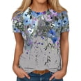 thumbnail image 2 of Fznquz Gray Women's Tops Floral Short Sleeve Casual T Shirts for Women Summer Plus Size Crew Neck Women's Blouses, 2 of 5