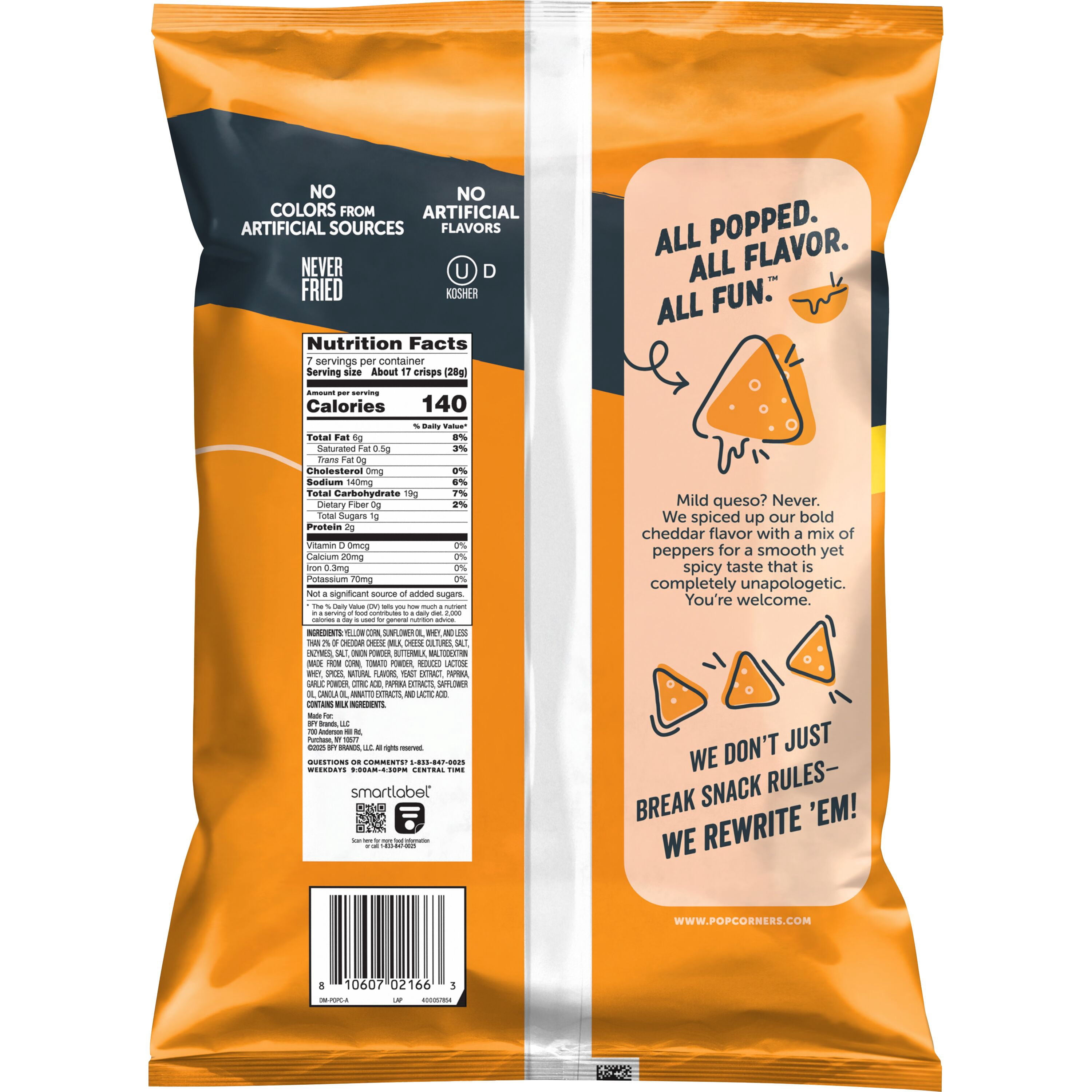 (3 pack) PopCorners No Artificial Colors or Flavors Spicy Queso Popped Corn Chips Bag, 7 oz​