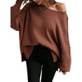 thumbnail image 4 of Women Autumn Loose Knitwear, Solid Color Long Sleeve Round Neck Slit Hem Elegant Sweater, 4 of 10