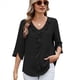 thumbnail image 2 of Blusas Elegantes Informales para Mujer, con Mangas 3/4, Cuello en V y Volantes, Color Negro, Talla XL, 2 of 5