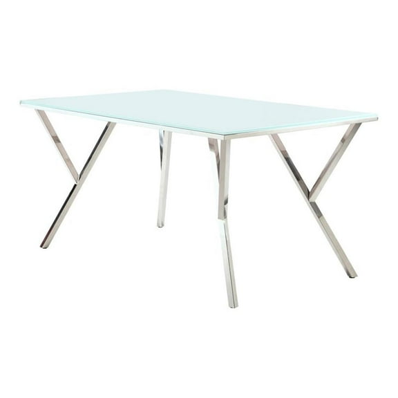 Milan Jaina 61" Contemporary Steel and Starphire Glass Dining Table in White