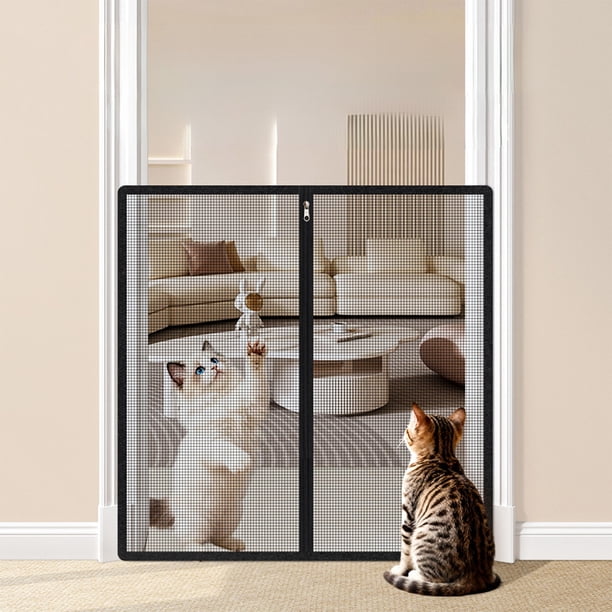 Valla De Malla De Poliéster Barrera de seguridad para mascotas con cremallera de 85x85 cm,malla de poliéster negra para perros y gatos,instalación sin taladros para puertas (1 pieza). Rkxzt