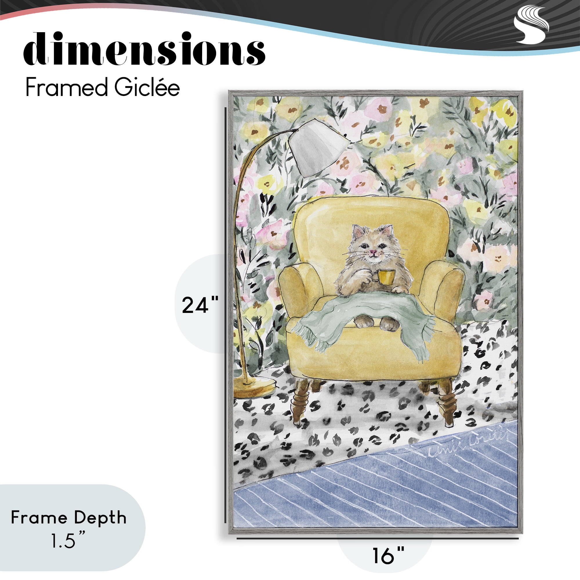 Stupell Industries Cozy Cat Relaxing Gray Framed Giclee Art, design by Lanie Loreth