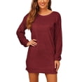 thumbnail image 4 of Fangasis Women Mini Dresses Crew Neck Pullover Jumper Long Sleeve Sweater Dress Ladies Loose Plain Winter Wine Red XL, 4 of 6