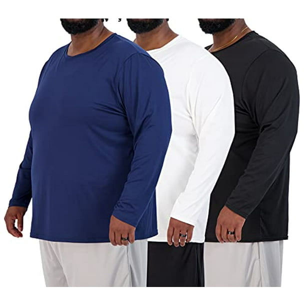 3 Pack:Men’s Big and Tall Tech Stretch Long Sleeve Crew Quick Dry Dri Fit  T-Shirt Wicking Active Athletic Gym Top Plus Size Clothes Lounge Sleep
