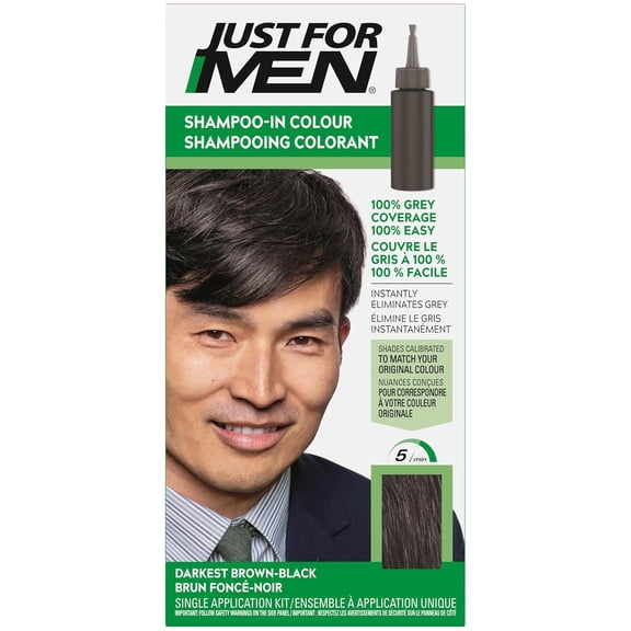 Just For Men Shampoo-In Color Mens Hair Color, Darkest Brown-Black, 1 Kit