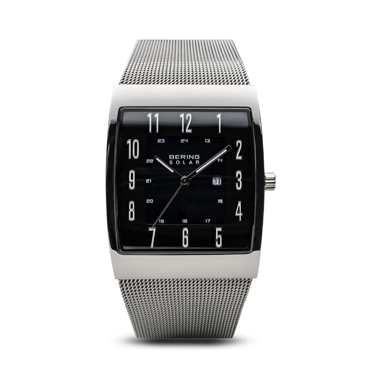Bering BERING Solar Square Polished Case Silver Mesh Strap Men's