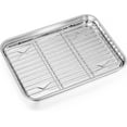 thumbnail image 1 of Toaster Oven Pan with Rack Set, P&P CHEF Stainless Steel Broiler Pan with Cooling Rack, Mini Rectangle 9‘‘x 7‘‘x1‘‘, Non Toxic & Heavy Duty, Mirror Finish & Dishwasher Safe, 1 of 7