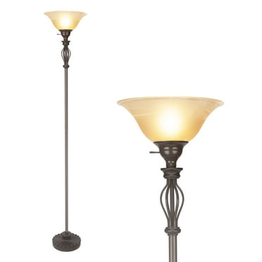 HonoDing 72-inch Mid-Century Floor Lamp with Glass Shade, Brown