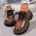 thumbnail image 2 of HEWUQI Womens Leather Platform Oxfords Chunky Round Toe Wingtip Slip on Vintage Soft Comfortable Non Slip Lace up Dress Work School Shoes Khaki Size 6.5, 2 of 7
