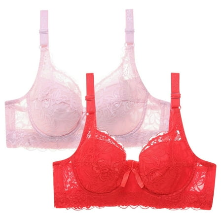 Arnsht 2Pcs Lingerie for Women s Lace Underwire Bra Sheer See Through Bras Unpadded Ultra Thin Soft Comfort Breathable Underwear Pink 46D