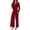 Wine, variant on Plus Size Jumpsuit Dressy Wedding Petite Solid Colored Collarless Long Sleeve Cinching Pencil Pant Suit with Pockets and Waist Belt Flared Jumpsuit Denim Long Sleeve Romper Dress Holiday