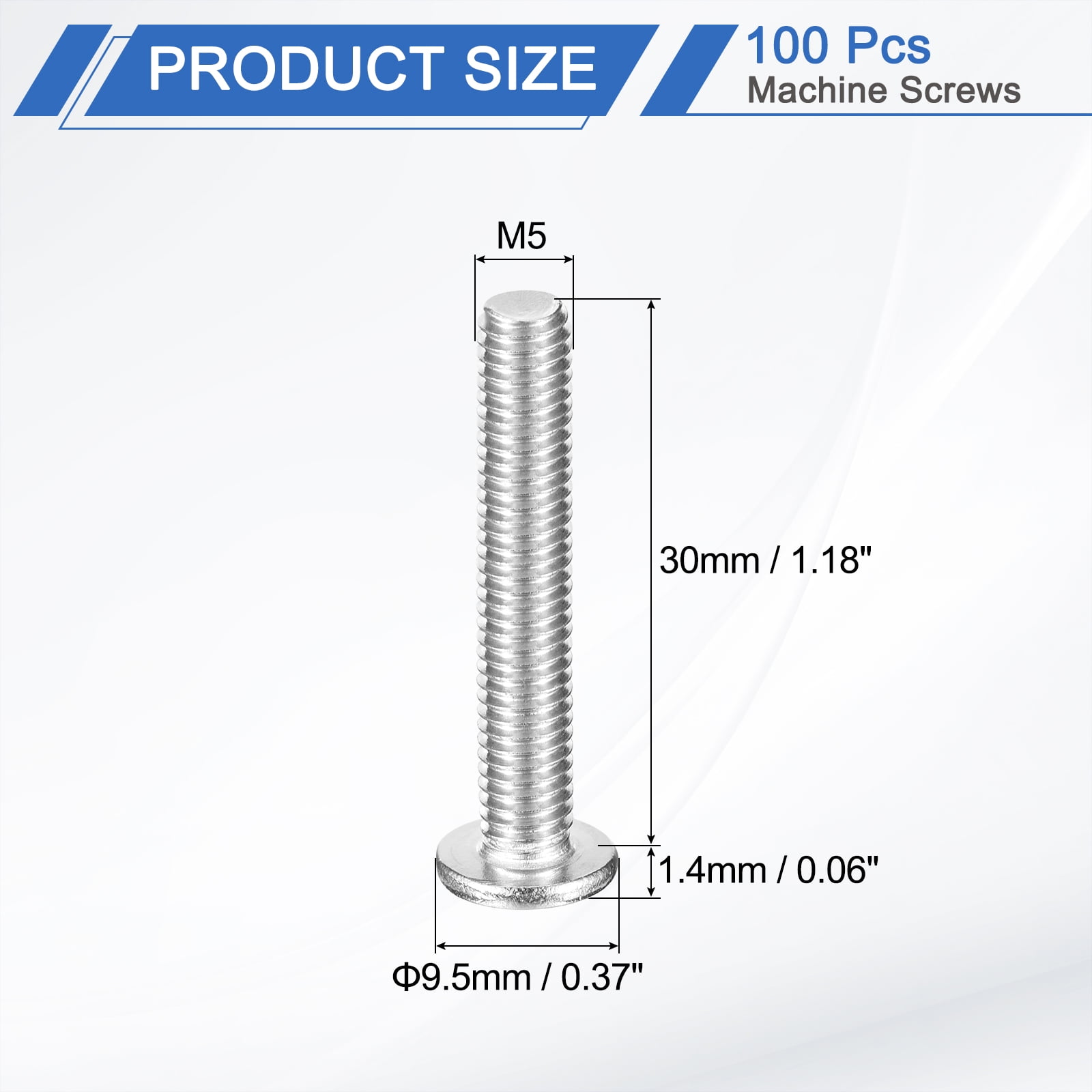 M5-0.8 x 30mm 100Pcs Metal Flat Round Head Screws Phillips Drive Machine Bolt