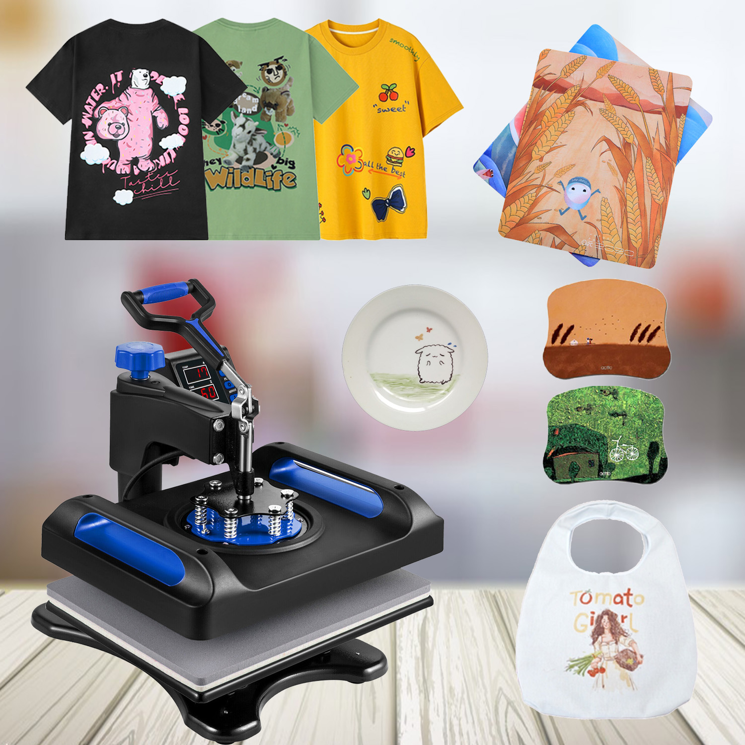 Multifunctional Heat Press Machine 38X38CM 5 in 1, 15" x 15" Heating Press Sublimation Machine 360° Rotation Swing Away T-Shirt Printing Machine for DIY T-Shirts Cap Mugs