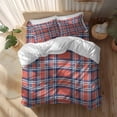 thumbnail image 2 of Orange And Full Size Comforter Set, Blue British Style Plaid Bedding for All Seasons, 4 Pcs Bed Set, 1Quiltcover (86"x86") ,1Sheet(80"x116"), 2Pillowcases (30"x20"), 2 of 12
