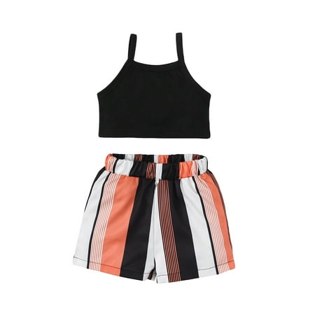 

WPNAKS Baby Girls Shorts Set Spaghetti Straps Camisole with Elastic Waist Striped Shorts Outfit